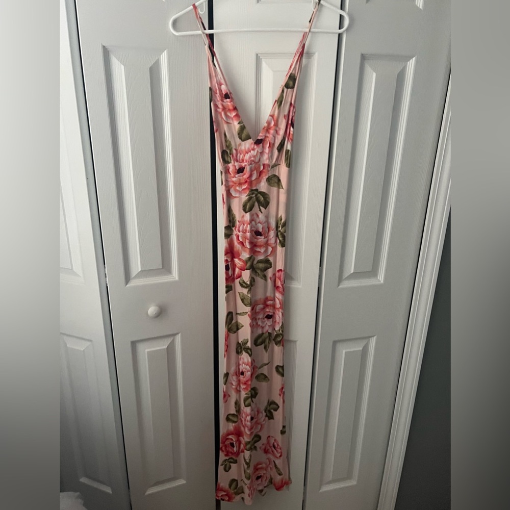 Pink Floral Maxi with faux wrap tie Forever 21